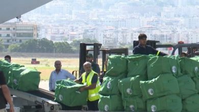 صورة الطائرة السادسة إلى لبنان تحمل 40 طنا مساعدات إيوائية وصحية وغذائية