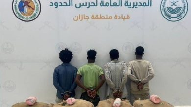 صورة «حرس الحدود» بجازان يقبض على 4 مخالفين لتهريبهم 210 كيلوغرامات من «القات»  أخبار السعودية