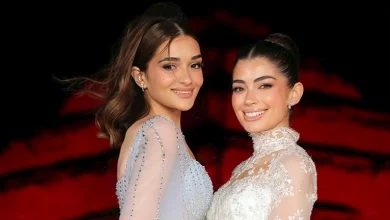 صورة ملك زاهر تنشر صورًا جديدة من حفل زفاف شقيقتها ليلى.. وتوجه لها رسالة