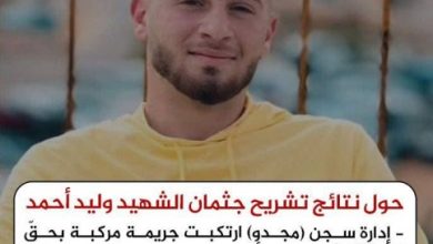 صورة نتائج التشريح : وليد أحمد استشهد جوعًا في سجن مجدو