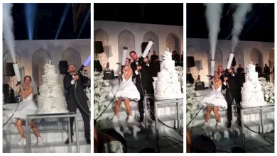 صورة بالفيديو.. رنا رئيس وزوجها يحتفلان بإطلاق “رشاشات الدخان” في حفل زفافهما