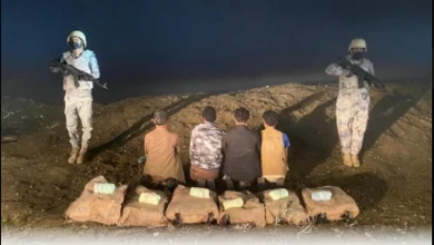 صورة ضبط 4 مخالفين لنظام أمن الحدود لتهريبهم 140 كيلوجرامًا من القات بعسير