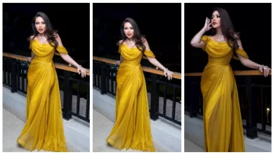 صورة فستان ذهبي لامع.. أسما إبراهيم تخطف الأنظار من مهرجان الفضائيات العربي