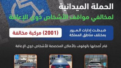صورة «المرور»: ضبط 2001 مركبة مخالفة وقف أصحابها بأماكن ذوي الإعاقة