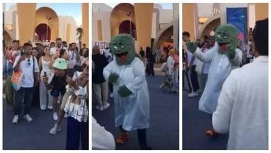 صورة دمية “السادة الأفاضل” تظهر بجلباب بلدي وترقص مع حسن أبو الروس في مهرجا