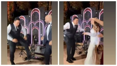 صورة “رقص هستيري” يجمع بين مصطفى غريب وحاتم صلاح وعروسته بحفل زفافهما (فيدي
