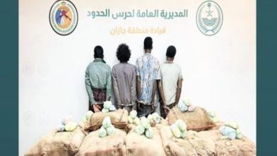 صورة ضبط 4 مخالفين من الجنسيتين اليمنية والإثيوبية لتهريبهم 280 كيلوجرامًا من القات بجازان