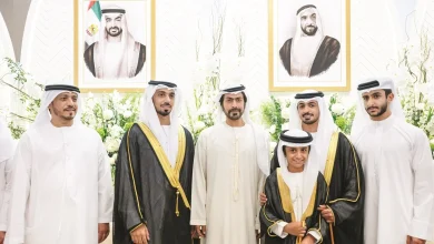 صورة خليفة بن طحنون بن محمد يحضر مراسم استقبال بمناسبة أفراح المزروعي