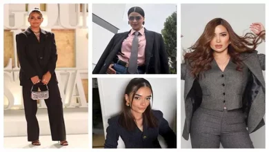 صورة أسماء جلال ونسرين طافش.. 20 صورة لنجمات الفن بـ”البدلة”