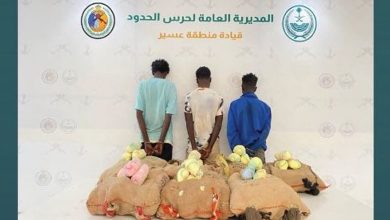 صورة القبض على 3 مخالفين إثيوبيين لتهريبهم 140 كيلوجرامًا من نبات القات بمنطقة عسير