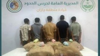 صورة حرس الحدود بجازان يقبض على 5 إثيوبيين لتهريبهم 100 كيلوجرامًا من القات المخدر