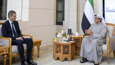 صورة منصور بن زايد يلتقي رئيس مجلس إدارة مجموعة «سي إم إيه سي جي إم» الفرنسية