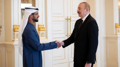صورة رئيس أذربيجان يرحب بزايد بن حمدان بن زايد